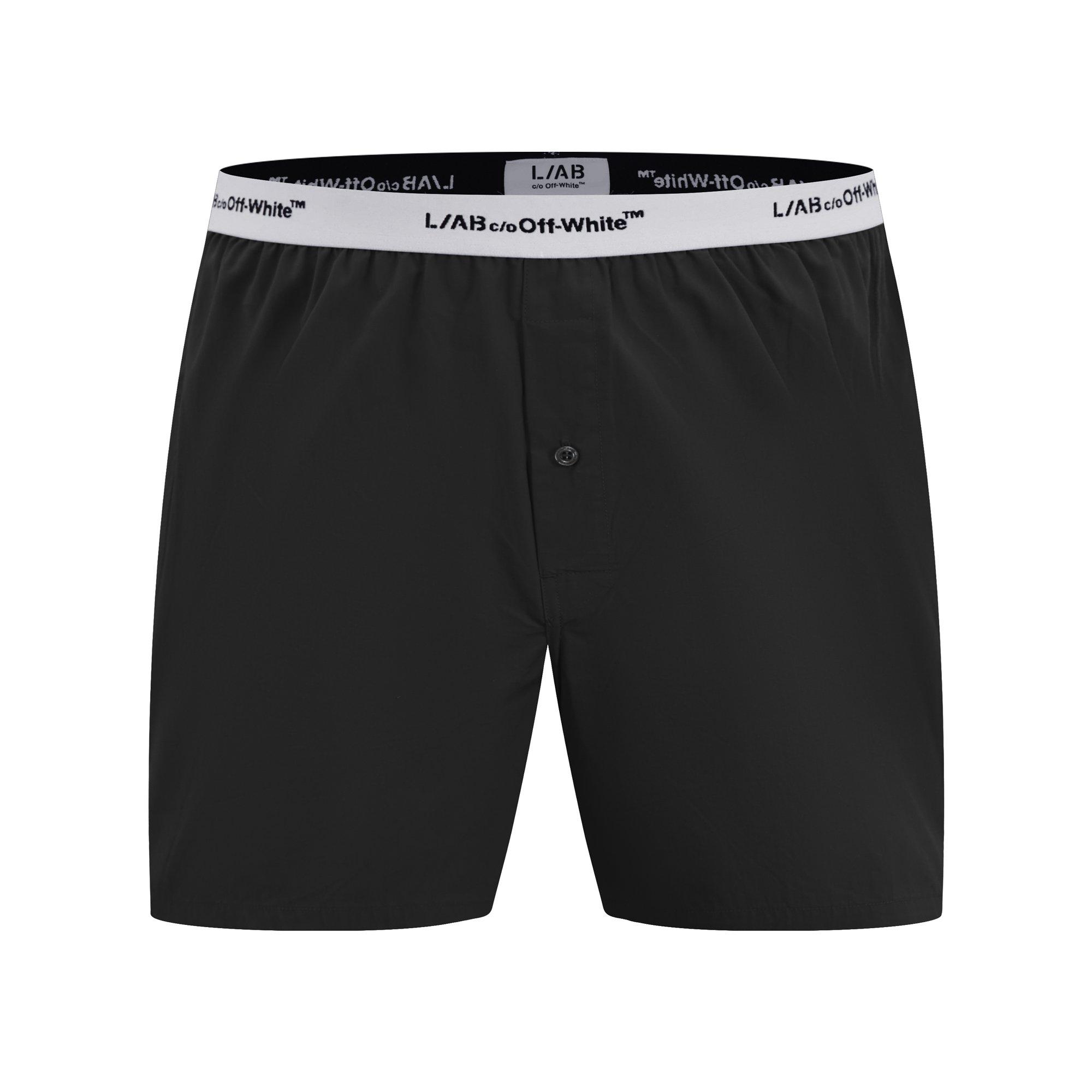 L/AB c/o Off-White Men's Horizontal Repeat Solid Woven Boxer With Fly - Black - BLACK