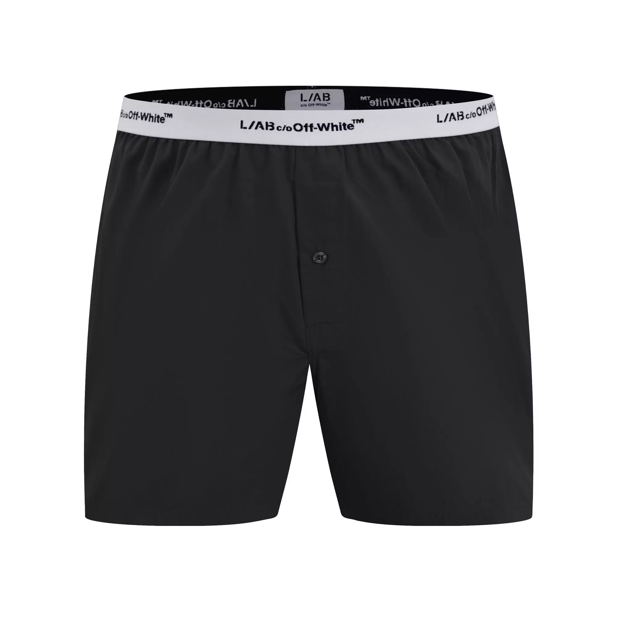 L/AB c/o Off-White Men's Horizontal Repeat Solid Woven Boxer With Fly - Black - BLACK