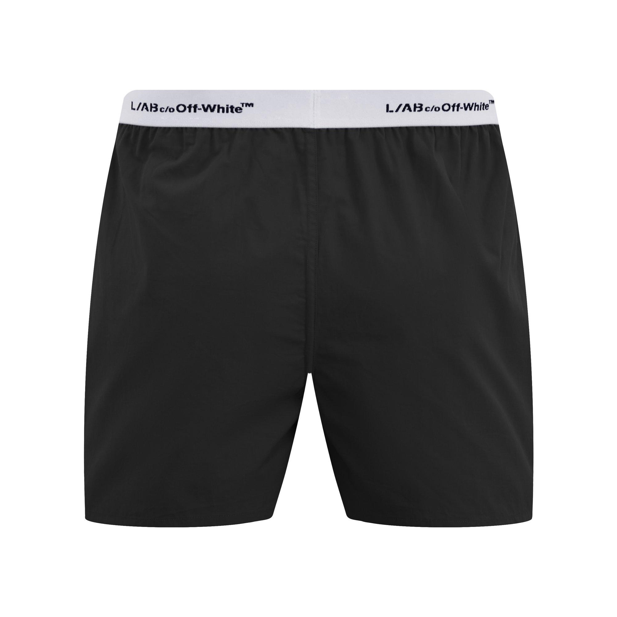 L/AB c/o Off-White Men's Horizontal Repeat Solid Woven Boxer With Fly - Black - BLACK