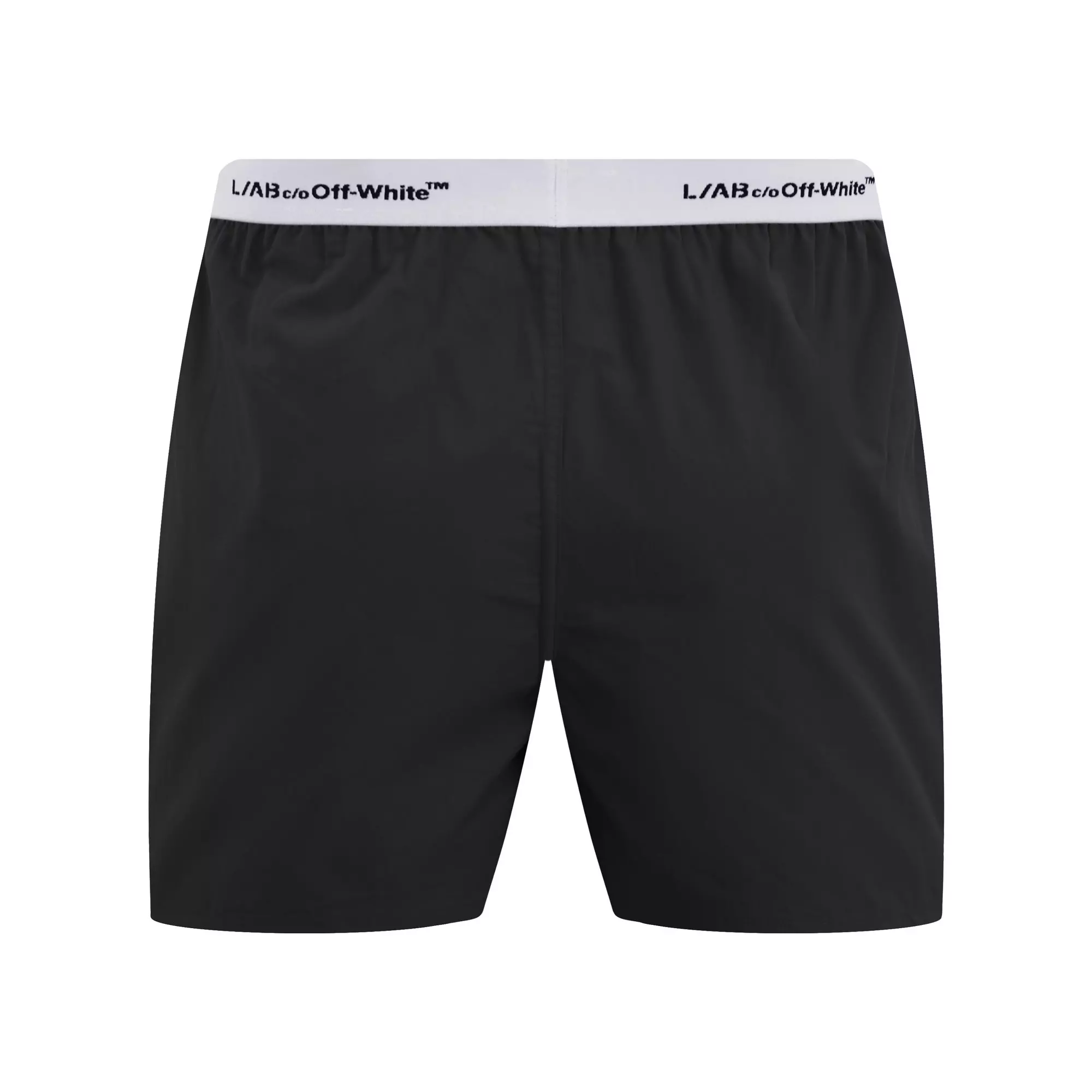 L/AB c/o Off-White Men's Horizontal Repeat Solid Woven Boxer With Fly - Black - BLACK