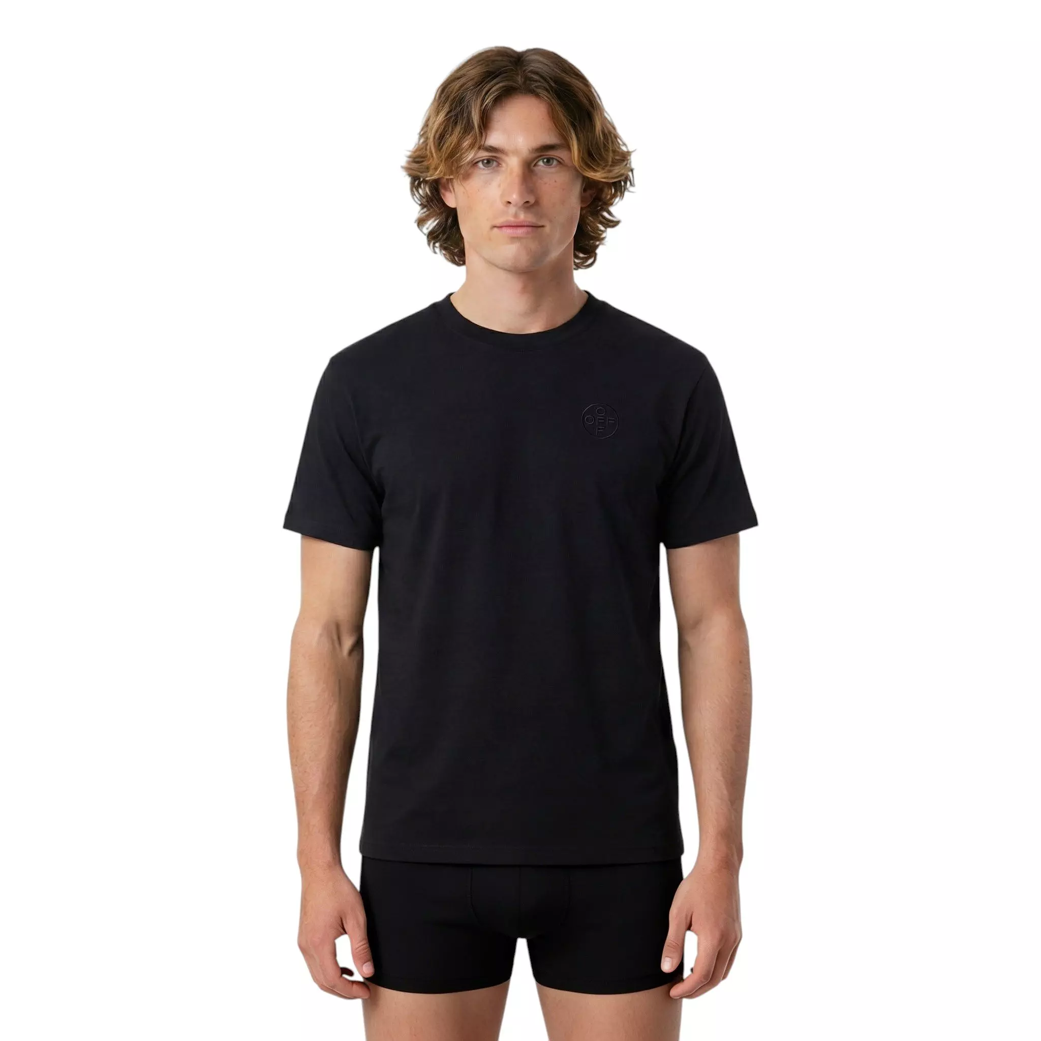 L/AB c/o Off-White Men's Chest Logo Classic Crew Undershirt (3 Pack) - Black - BLACK