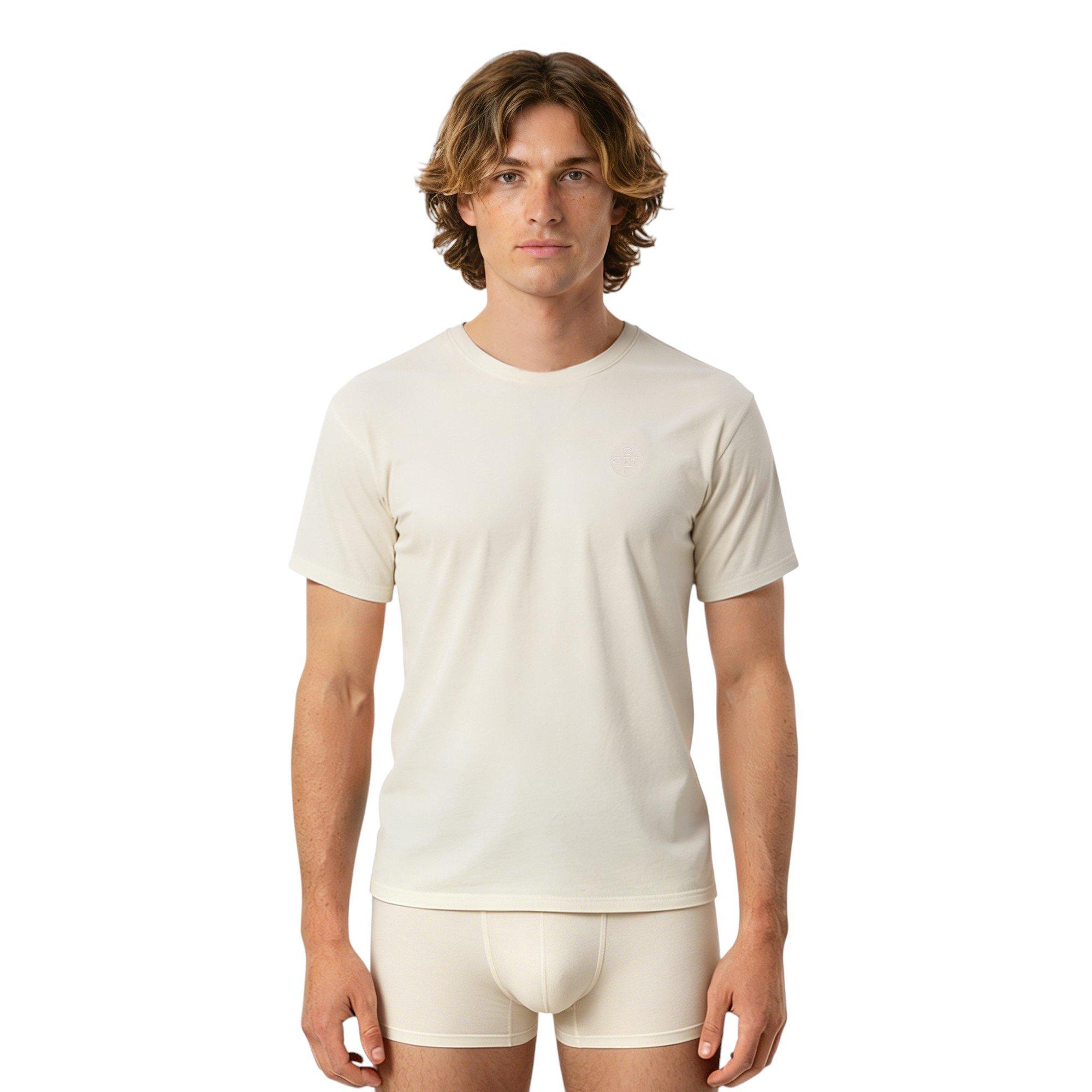 L/AB c/o Off-White Men's Chest Logo Classic Crew Undershirt (3 Pack) - Marshmallow/Birch/Grey - MARSHMALLOW/BIRCH/GREY