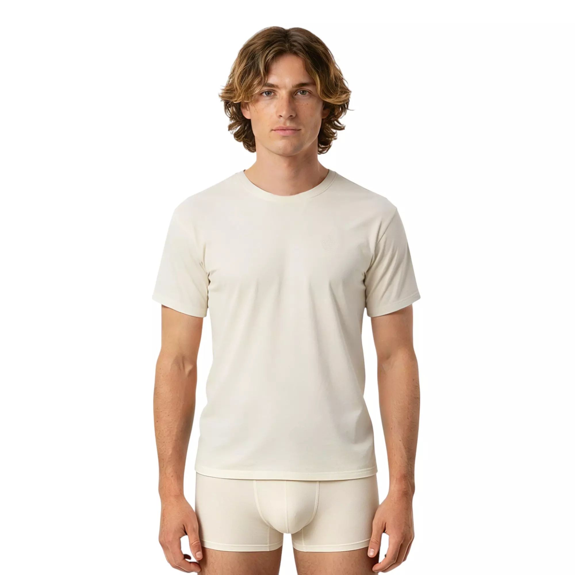 L/AB c/o Off-White Men's Chest Logo Classic Crew Undershirt (3 Pack) - Marshmallow/Birch/Grey - MARSHMALLOW/BIRCH/GREY