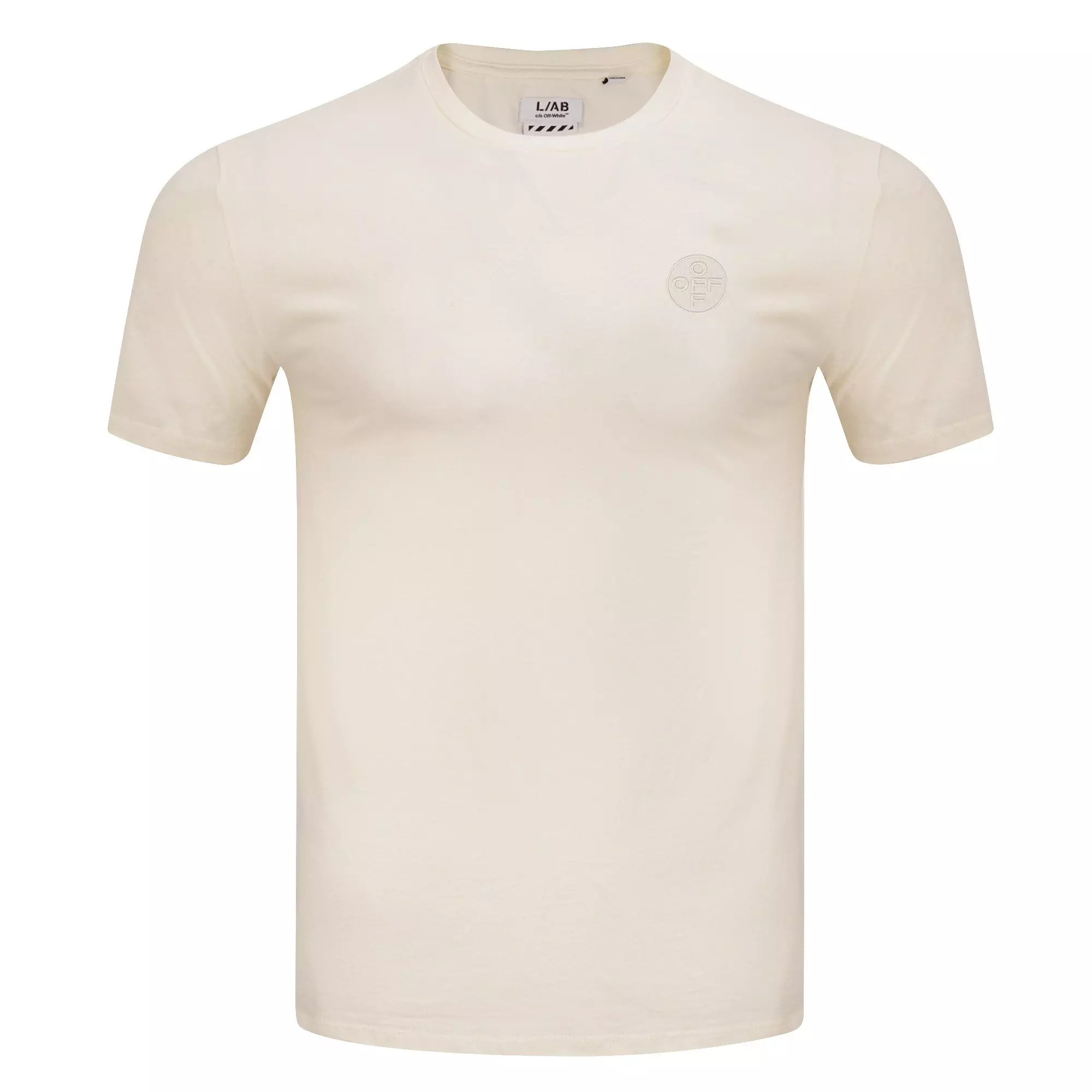 L/AB c/o Off-White Men's Chest Logo Classic Crew Undershirt (3 Pack) - Marshmallow/Birch/Grey - MARSHMALLOW/BIRCH/GREY