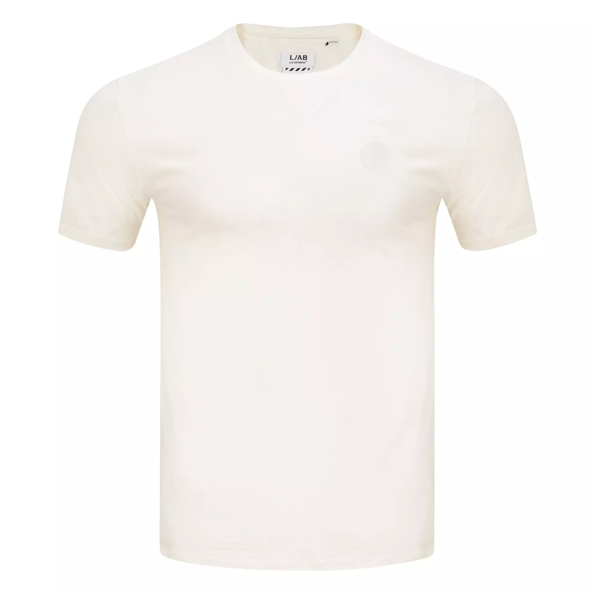 L/AB c/o Off-White Men's Chest Logo Classic Crew Undershirt (3 Pack) - Marshmallow/Birch/Grey - MARSHMALLOW/BIRCH/GREY