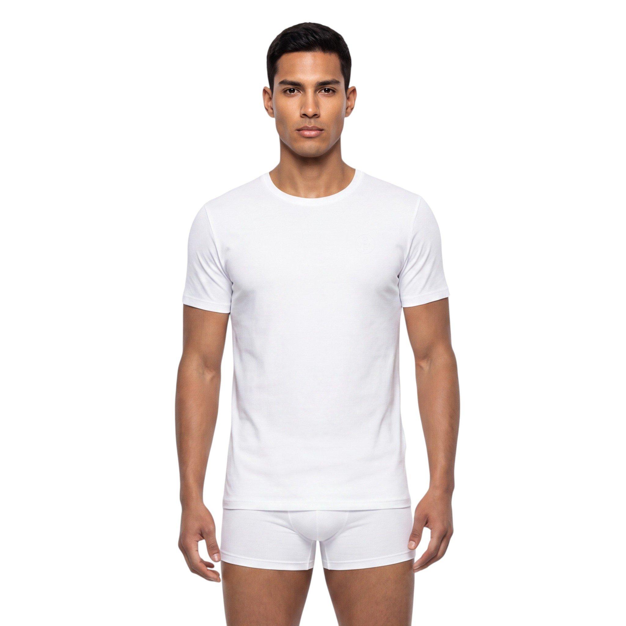 L/AB c/o Off-White Men's Chest Logo Classic Crew Undershirt (3 Pack) - White - WHITE