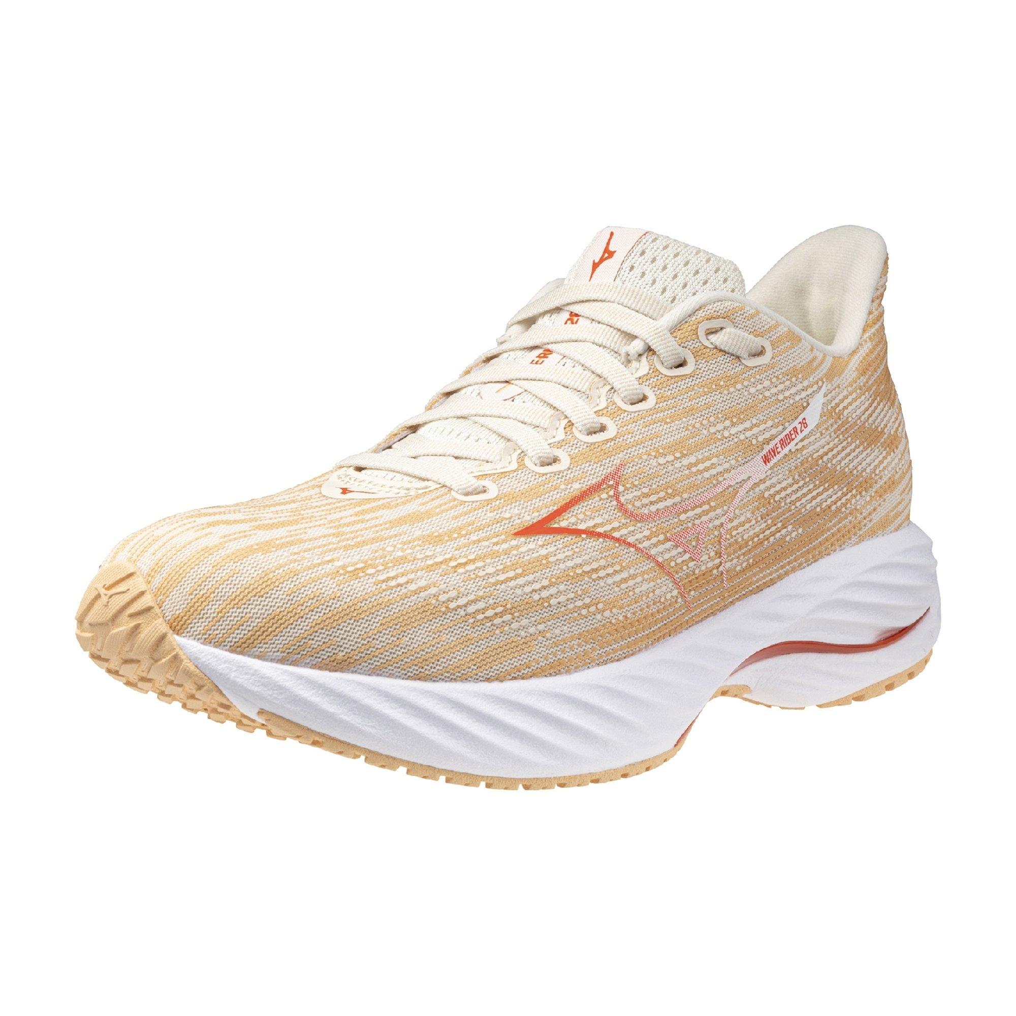 Mizuno Wave Rider 28 "Pristine/Spicy Orange" Women's Running Shoe - PRISTINE/ORANGE Thumbnail View 3