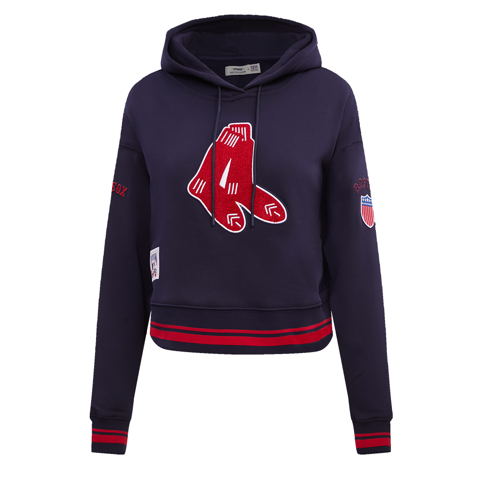 Pro Standard Women's MLB Boston Red Sox Retro Classic Cropped Fleece Hoodie -Navy/Red - NAVY/RED Thumbnail View 1