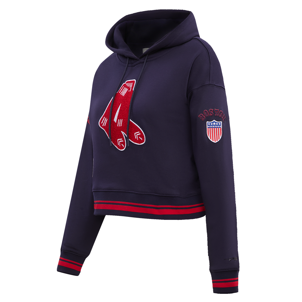 Pro Standard Women's MLB Boston Red Sox Retro Classic Cropped Fleece Hoodie -Navy/Red - NAVY/RED Thumbnail View 3