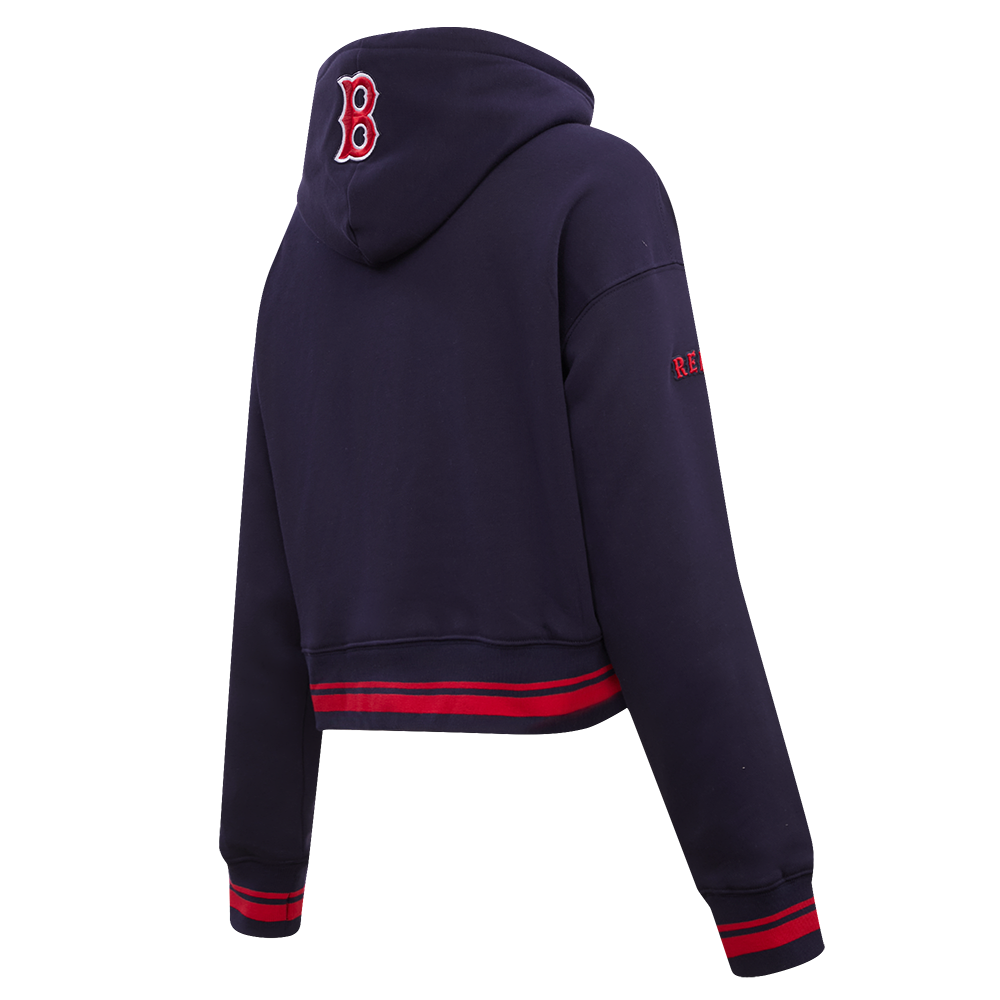 Pro Standard Women's MLB Boston Red Sox Retro Classic Cropped Fleece Hoodie -Navy/Red - NAVY/RED Thumbnail View 4