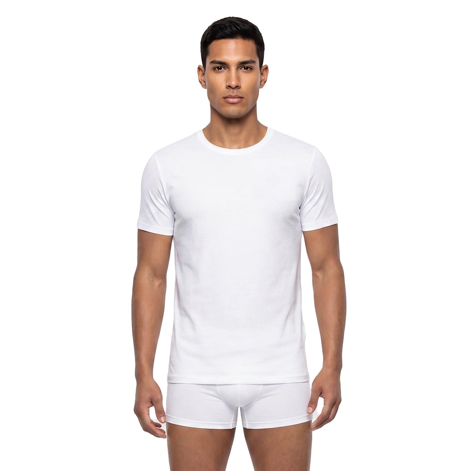 L/AB c/o Off-White Men's Chest Logo Slim Crew Undershirt (3 Pack) - Black/White/Grey - BLACK/WHITE/GREY
