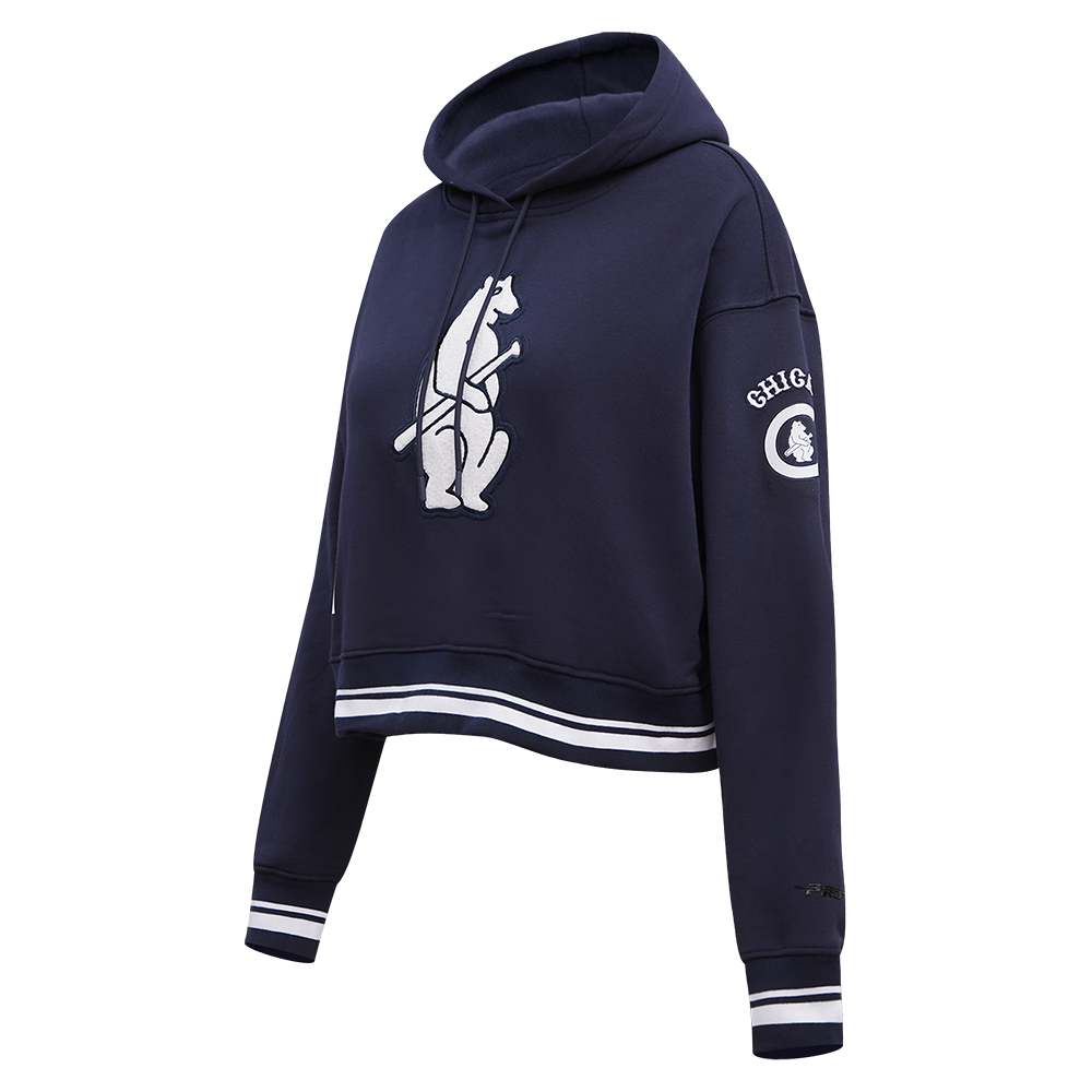 Pro Standard Women's MLB Chicago Cubs Retro Classic Cropped Fleece Hoodie -Navy - NAVY Thumbnail View 3
