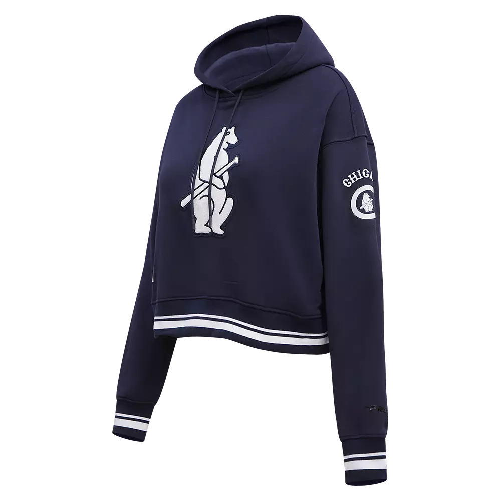 Pro Standard Women's MLB Chicago Cubs Retro Classic Cropped Fleece Hoodie -Navy - NAVY
