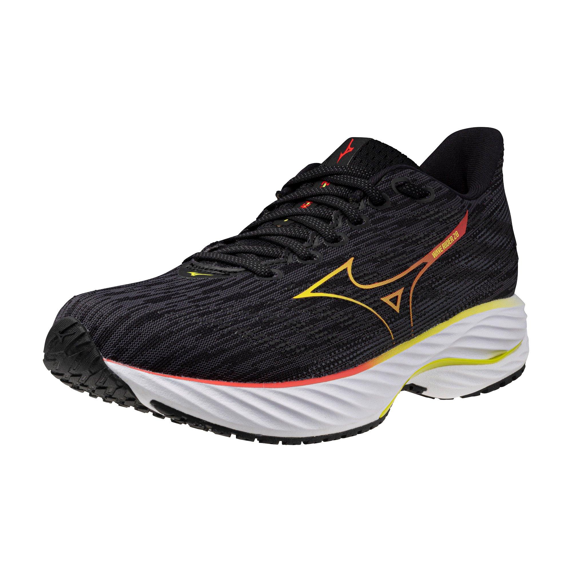 Mizuno Wave Rider 28 "Black/Evening Primrose" Women's Running Shoe - BLACK/PRIMROSE Thumbnail View 3