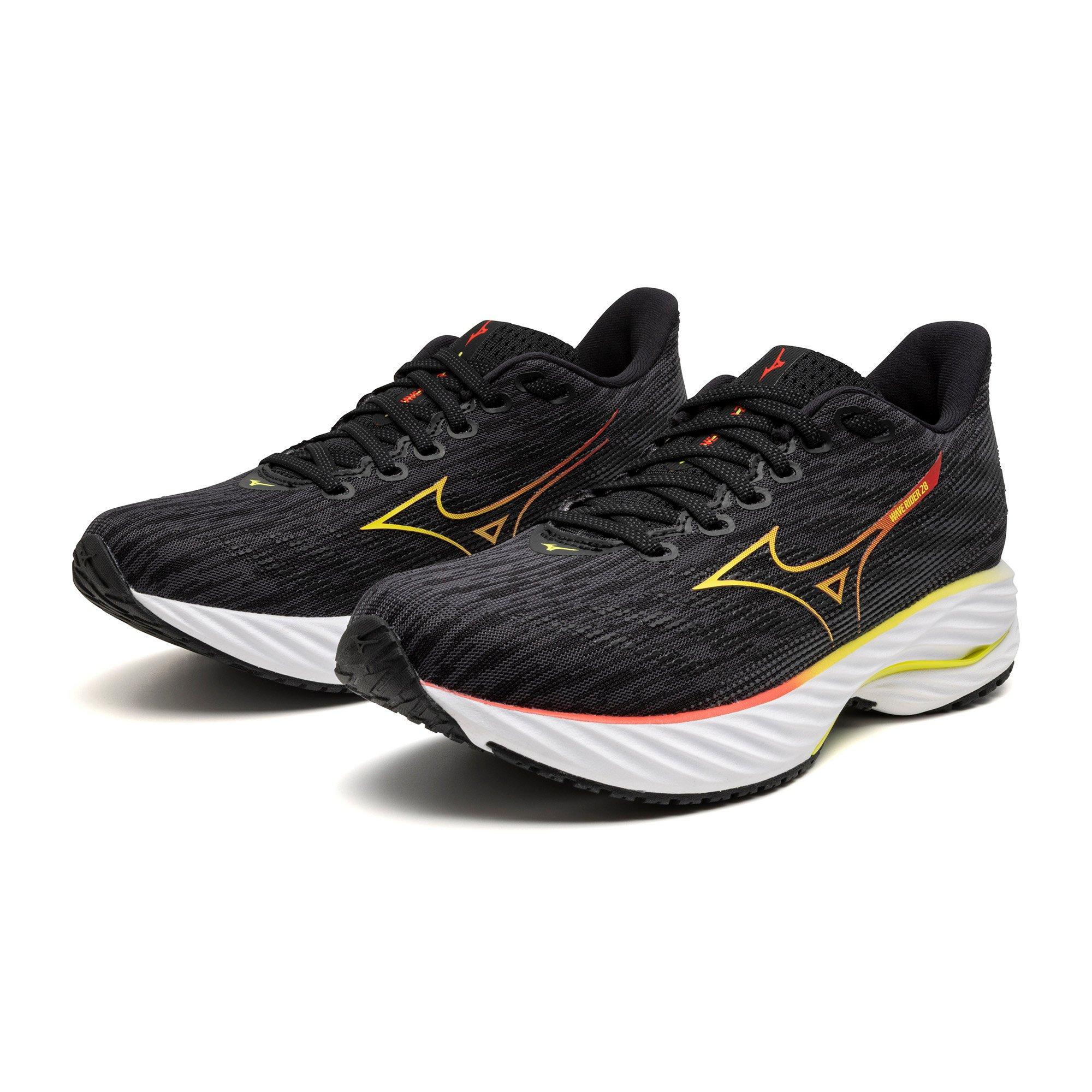 Mizuno Wave Rider 28 "Black/Evening Primrose" Women's Running Shoe - BLACK/PRIMROSE Thumbnail View 5