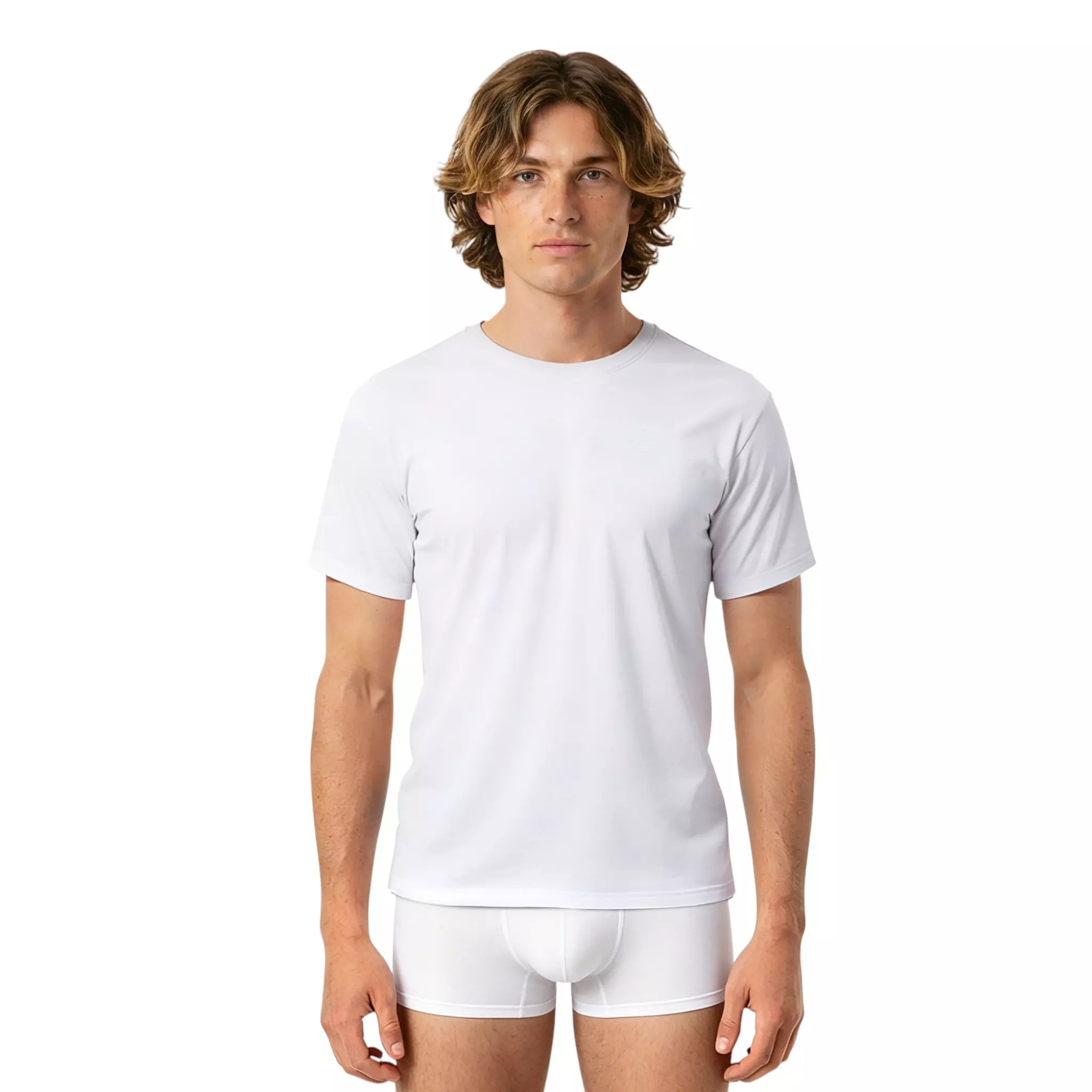 L/AB c/o Off-White Men's Chest Logo Slim Crew Undershirt (3 Pack) - White - WHITE