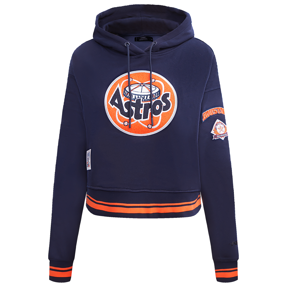 Pro Standard Women's MLB Houston Astros Retro Classic Cropped Fleece Hoodie -Navy/Orange - NAVY/ORANGE Thumbnail View 1