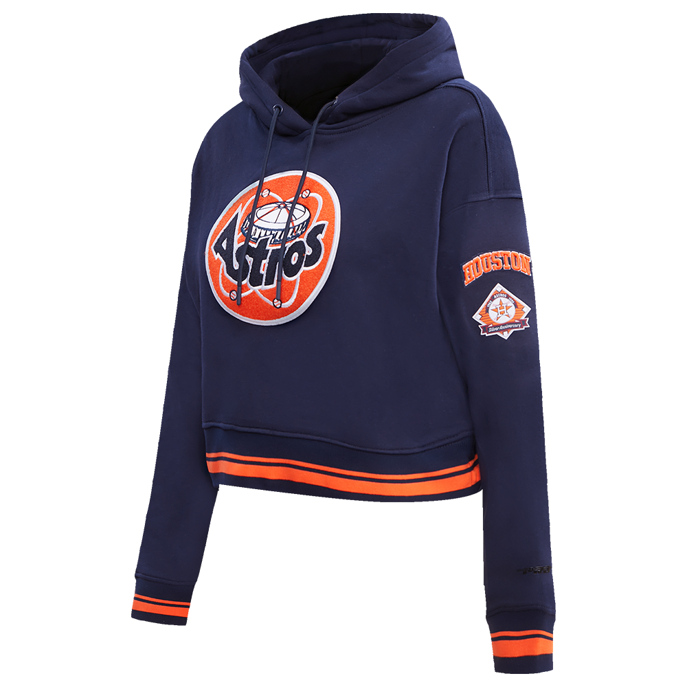 Pro Standard Women's MLB Houston Astros Retro Classic Cropped Fleece Hoodie -Navy/Orange - NAVY/ORANGE Thumbnail View 3