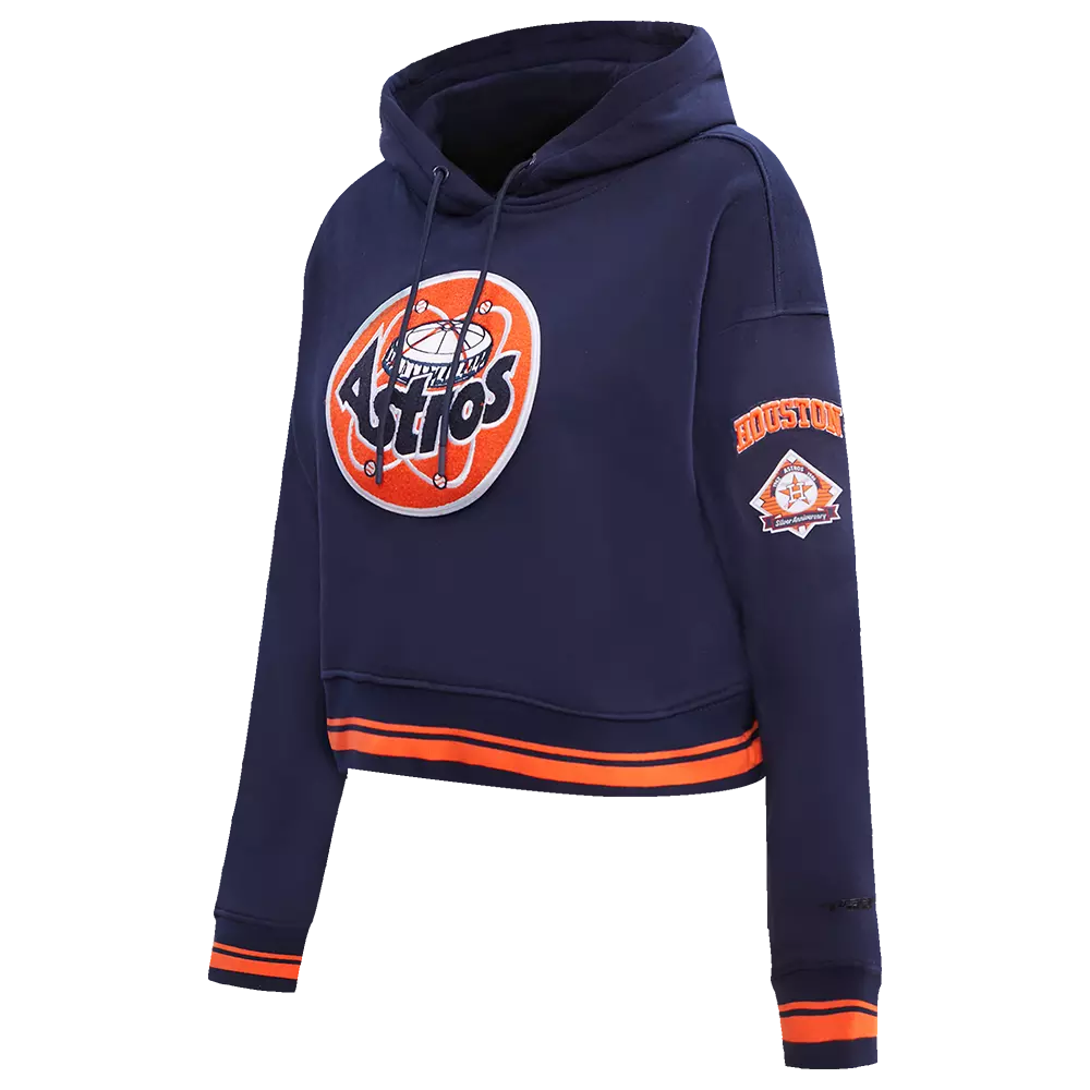 Pro Standard Women's MLB Houston Astros Retro Classic Cropped Fleece Hoodie -Navy/Orange - NAVY/ORANGE