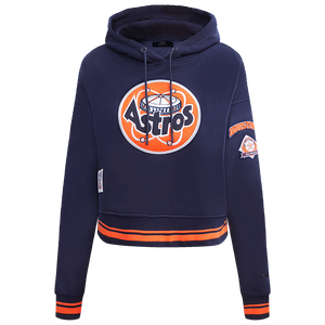 Pro Standard Women's MLB Houston Astros Retro Classic Cropped Fleece Hoodie -Navy/Orange