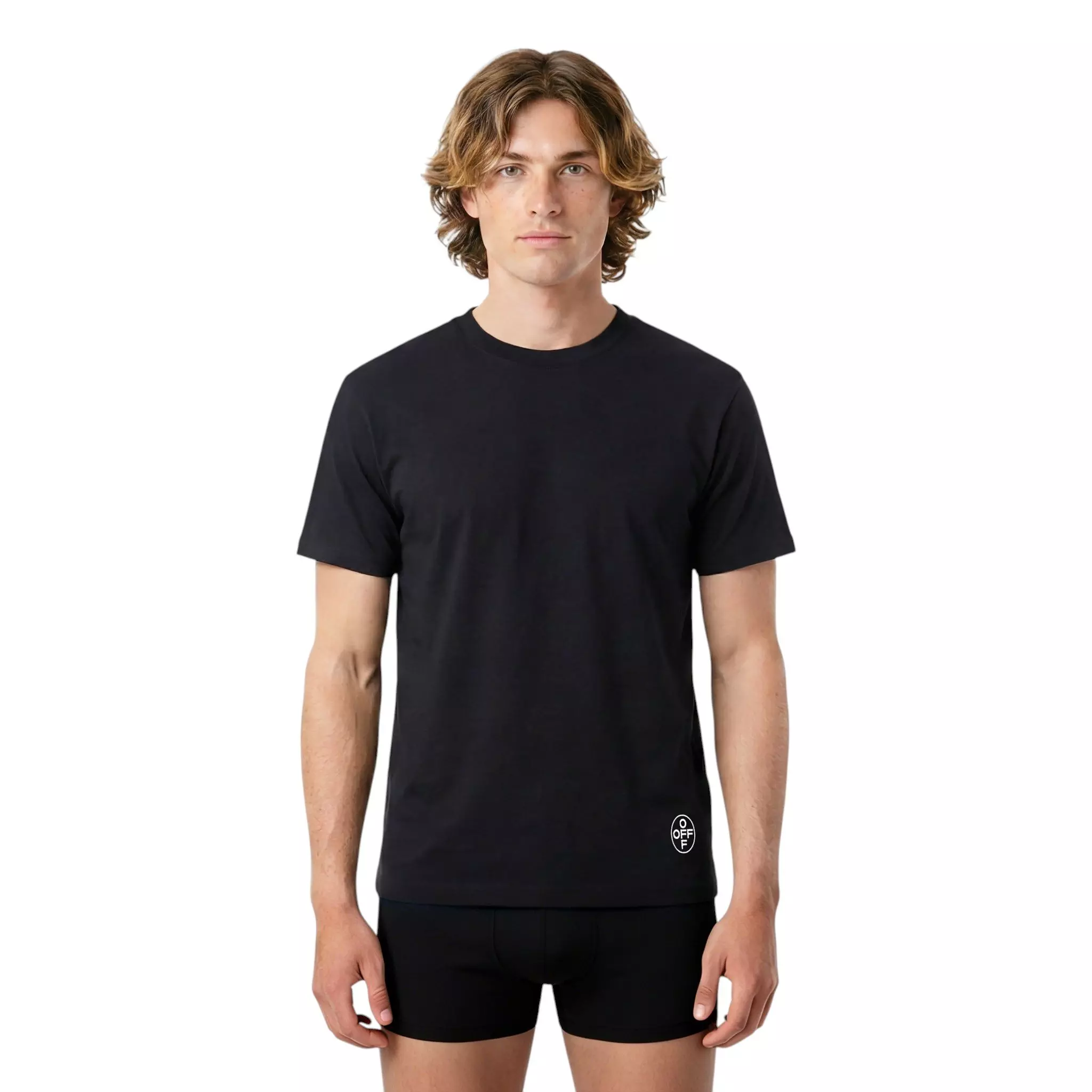 L/AB c/o Off-White Men's Hem Logo Slim Fit Crew Undershirt (3 Pack) - Black - BLACK