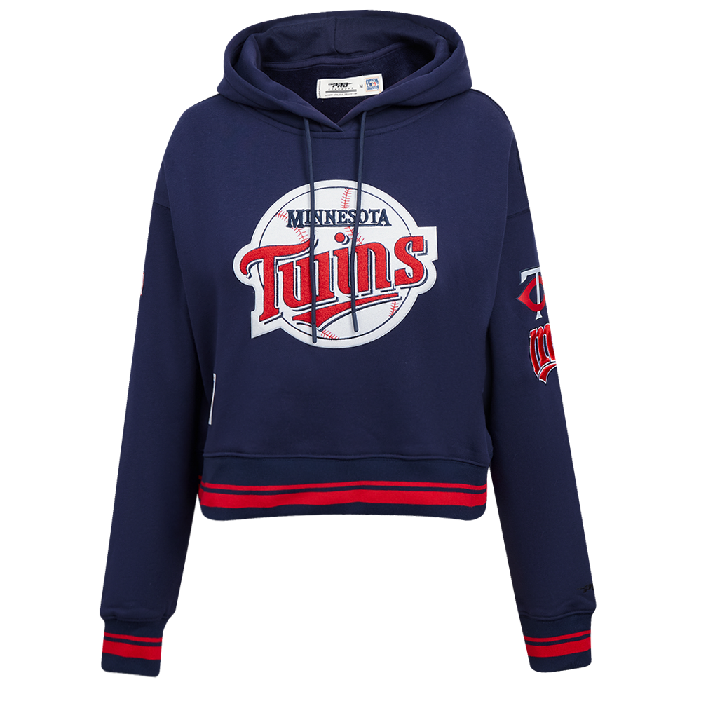 Pro Standard Women's MLB Minnesota Twins Retro Classic Cropped Fleece Hoodie - Navy/Red - NAVY/RED Thumbnail View 1