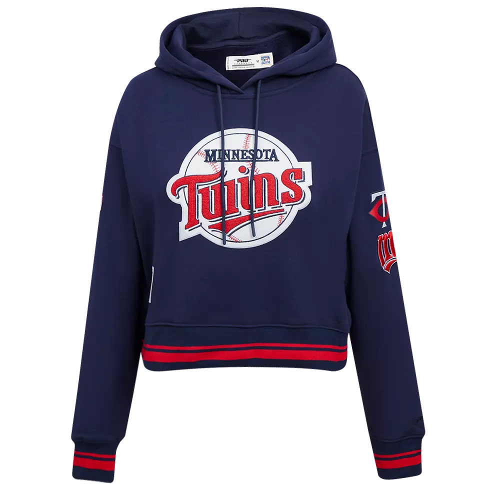 Pro Standard Women's MLB Minnesota Twins Retro Classic Cropped Fleece Hoodie - Navy/Red - NAVY/RED