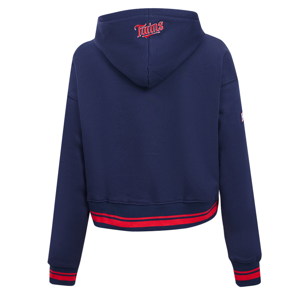 Pro Standard Women's MLB Minnesota Twins Retro Classic Cropped Fleece Hoodie - Navy/Red - NAVY/RED Thumbnail View 2