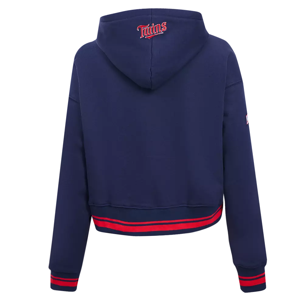 Pro Standard Women's MLB Minnesota Twins Retro Classic Cropped Fleece Hoodie - Navy/Red - NAVY/RED