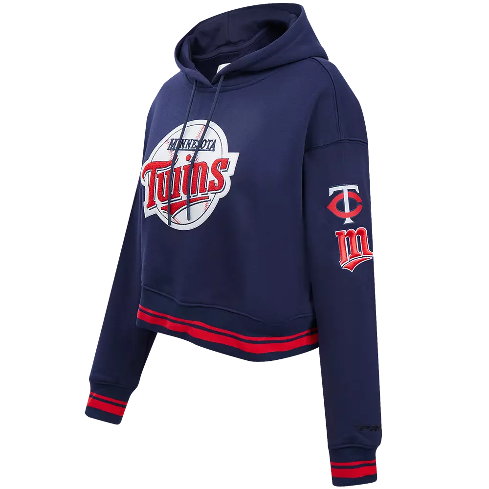 Pro Standard Women's MLB Minnesota Twins Retro Classic Cropped Fleece Hoodie - Navy/Red - NAVY/RED