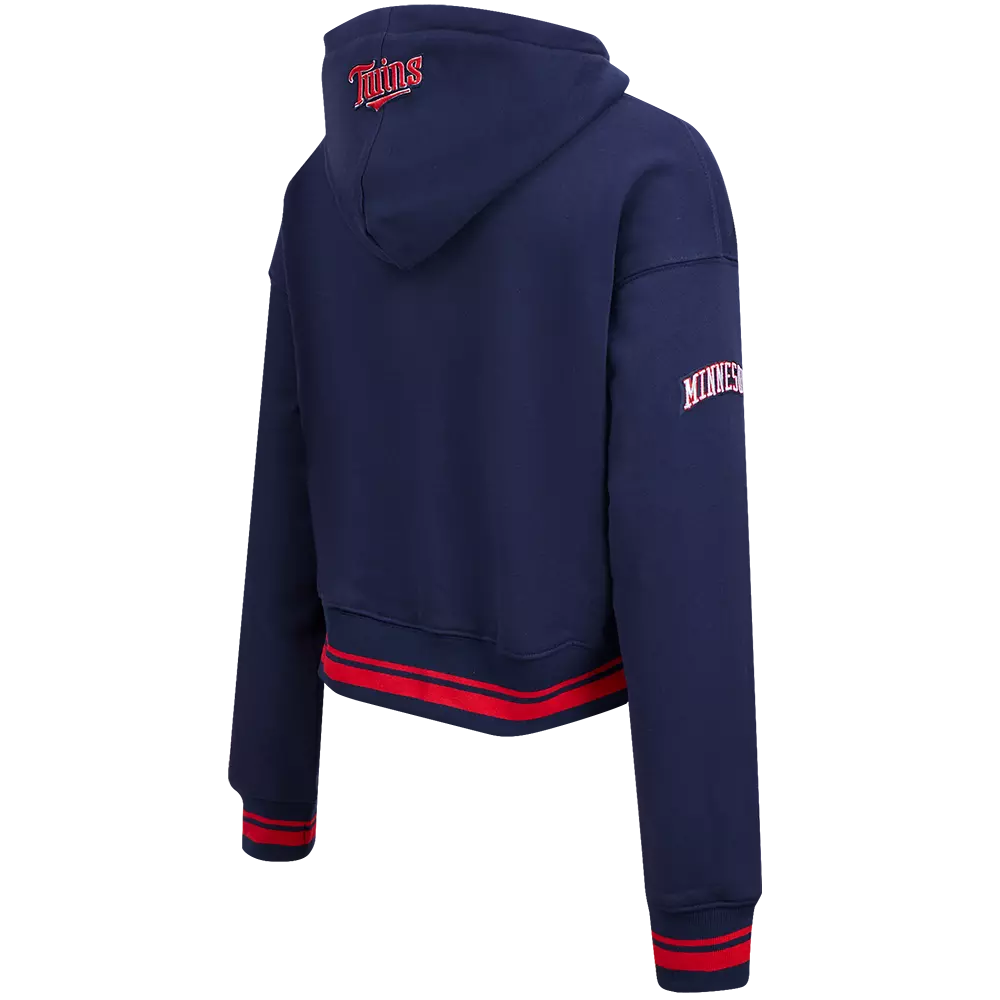 Pro Standard Women's MLB Minnesota Twins Retro Classic Cropped Fleece Hoodie - Navy/Red - NAVY/RED