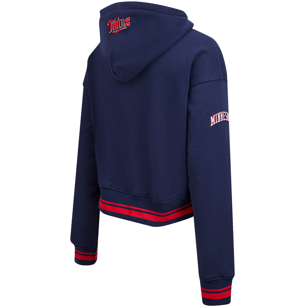 Pro Standard Women's MLB Minnesota Twins Retro Classic Cropped Fleece Hoodie -Navy/Red - NAVY/RED Thumbnail View 4