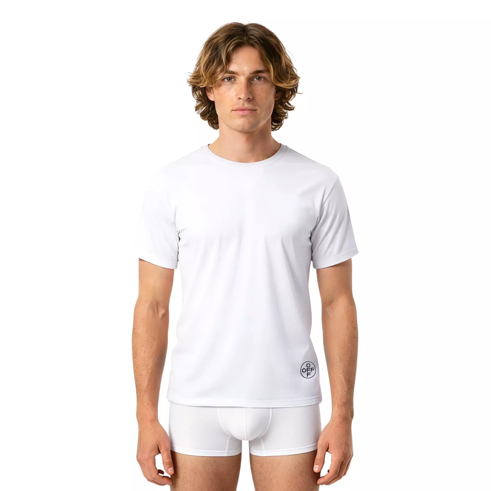 L/AB c/o Off-White Men's Hem Logo Slim Fit Crew Undershirt (3 Pack) - White - WHITE