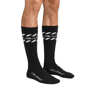 L/AB c/o Off-White Diagonal Stripe Mid Calf Crew Socks (3 Pairs) &ndash; Black/White - BLACK/WHITE