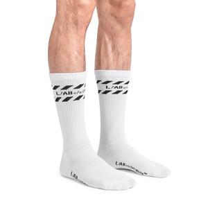 L/AB c/o Off-White Diagonal Stripe Mid Calf Crew Socks (3 Pairs) &ndash; White/Black - WHITE/BLACK