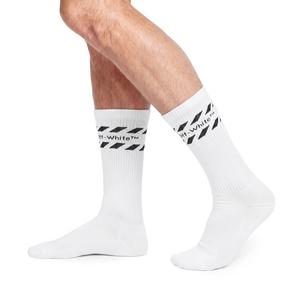 L/AB c/o Off-White Diagonal Stripe Mid Calf Crew Socks (3 Pairs) &ndash; White/Black - WHITE/BLACK