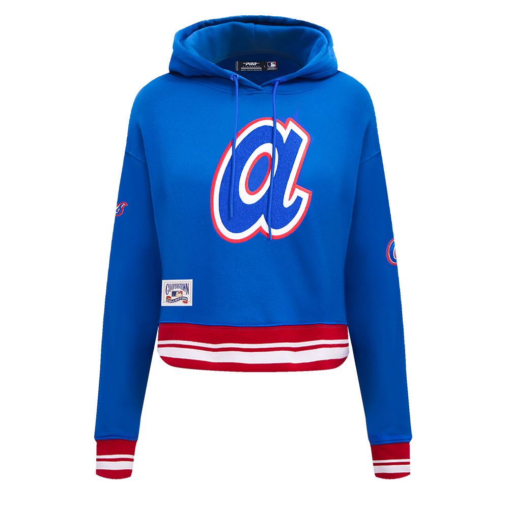Pro Standard Women's MLB Atlanta Braves Retro Classic Cropped Fleece Hoodie - Royal Blue/Red - ROYAL/RED Thumbnail View 1