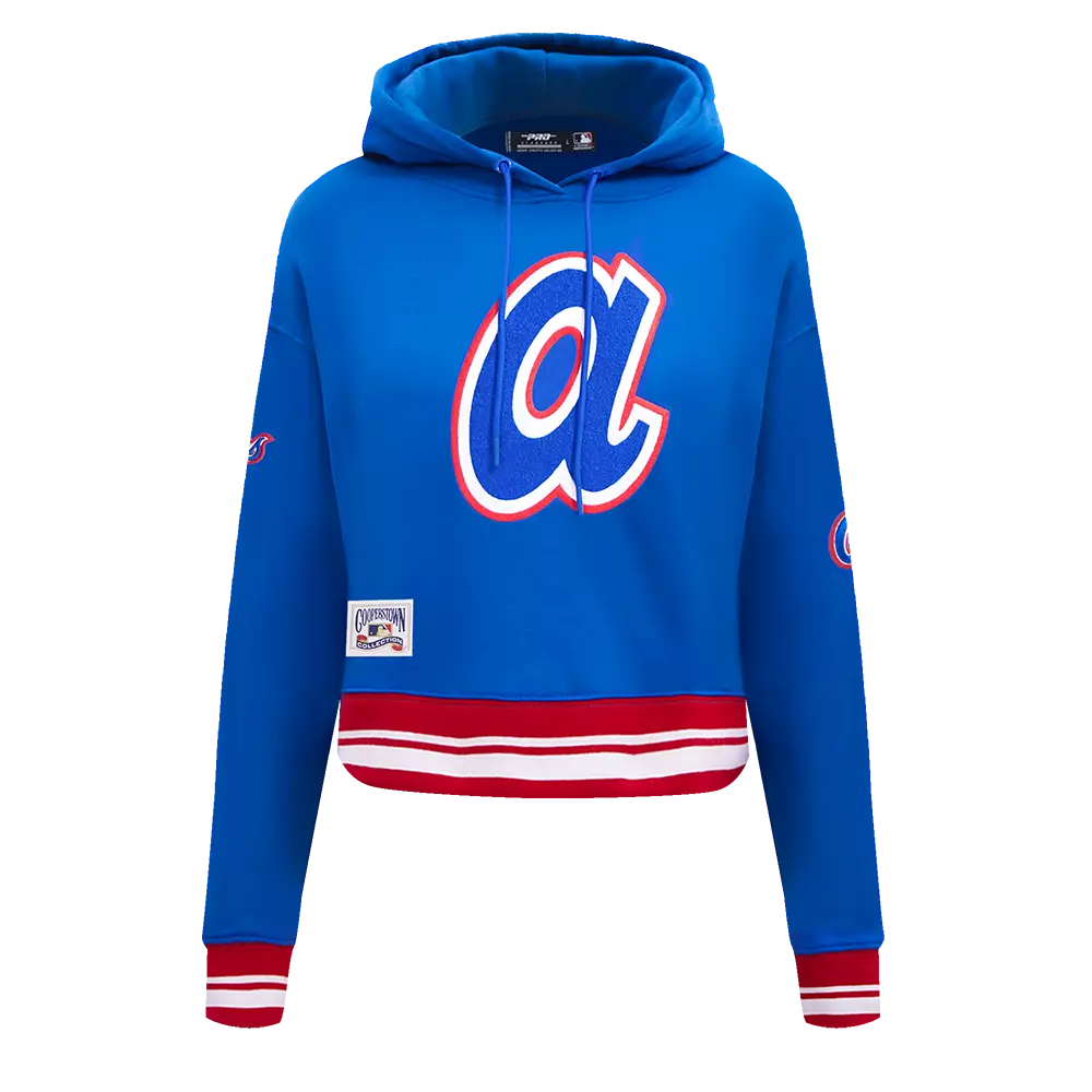 Pro Standard Women's MLB Atlanta Braves Retro Classic Cropped Fleece Hoodie - Royal Blue/Red - ROYAL/RED