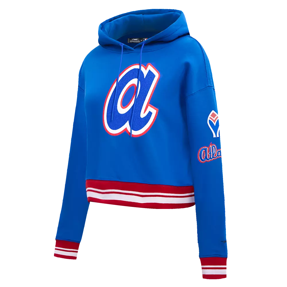 Pro Standard Women's MLB Atlanta Braves Retro Classic Cropped Fleece Hoodie - Royal Blue/Red - ROYAL/RED