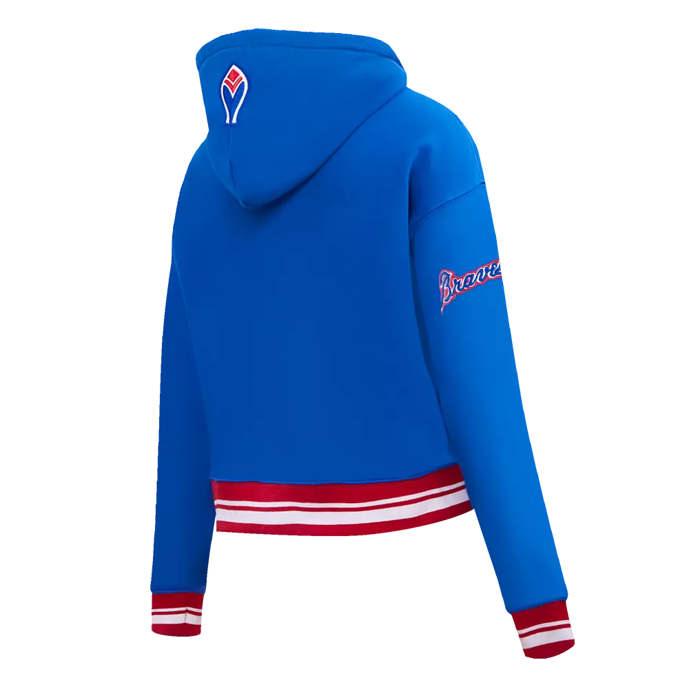 Pro Standard Women's MLB Atlanta Braves Retro Classic Cropped Fleece Hoodie - Royal Blue/Red - ROYAL/RED
