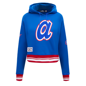 Pro Standard Women's MLB Atlanta Braves Retro Classic Cropped Fleece Hoodie -Royal Blue/Red