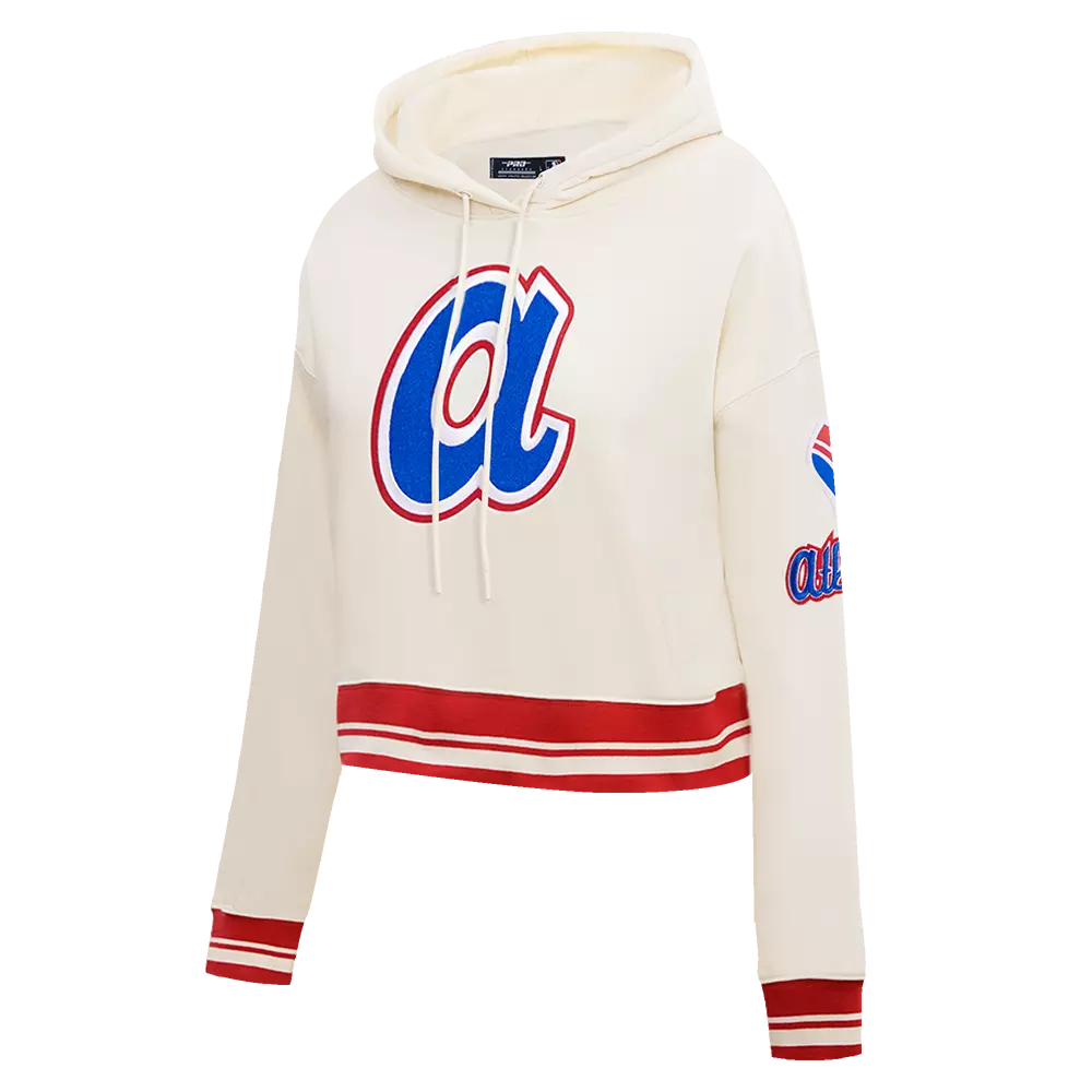 Pro Standard Women's MLB Atlanta Braves Retro Classic Cropped Fleece Hoodie -Eggshell/Red - EGGSHELL/RED