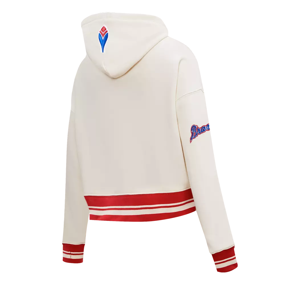 Pro Standard Women's MLB Atlanta Braves Retro Classic Cropped Fleece Hoodie -Eggshell/Red - EGGSHELL/RED