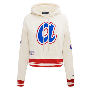 Pro Standard Women's MLB Atlanta Braves Retro Classic Cropped Fleece Hoodie -Eggshell/Red