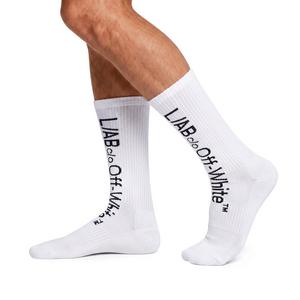 L/AB c/o Off-White Horizontal Big Logo Mid Calf Crew Socks (3 Pairs) &ndash; White/Black - WHITE/BLACK