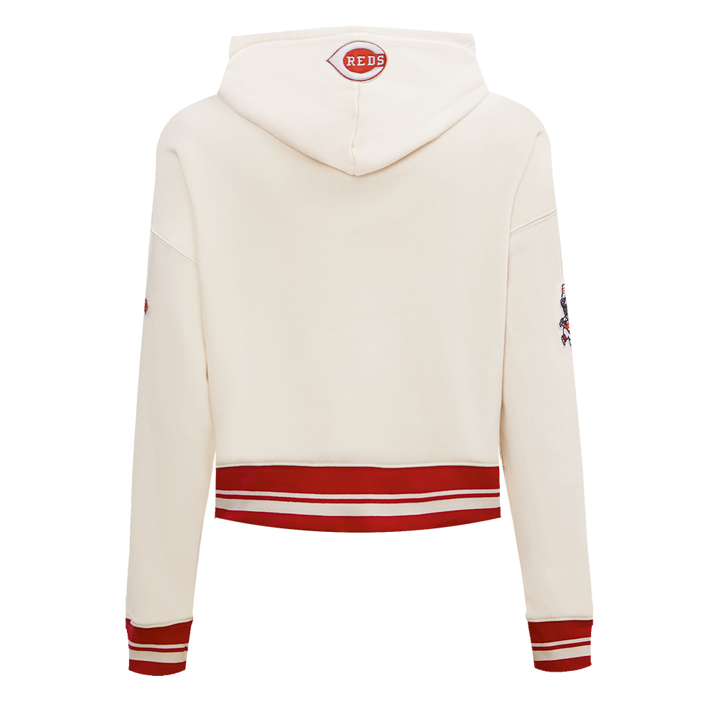 Pro Standard Women's MLB Cincinnati Reds Retro Classic Cropped Fleece Hoodie - Eggshell/Red - EGGSHELL/RED Thumbnail View 2