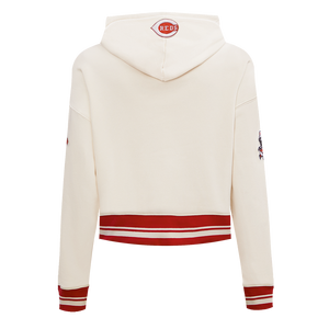 Pro Standard Women's MLB Cincinnati Reds Retro Classic Cropped Fleece Hoodie -Eggshell/Red