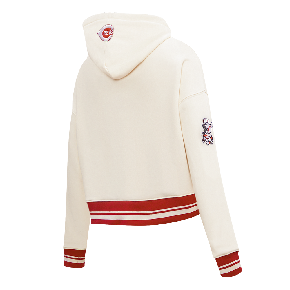 Pro Standard Women's MLB Cincinnati Reds Retro Classic Cropped Fleece Hoodie -Eggshell/Red - EGGSHELL/RED Thumbnail View 4