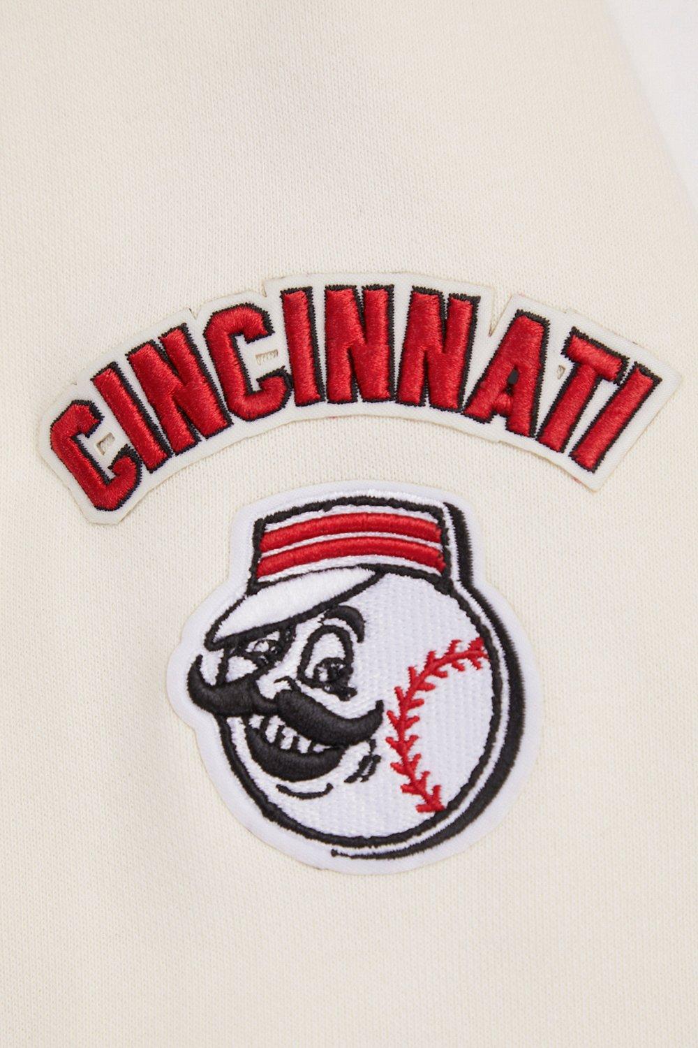 Pro Standard Women's MLB Cincinnati Reds Retro Classic Cropped Fleece Hoodie - Eggshell/Red - EGGSHELL/RED Thumbnail View 5