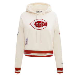 Pro Standard Women's MLB Cincinnati Reds Retro Classic Cropped Fleece Hoodie -Eggshell/Red